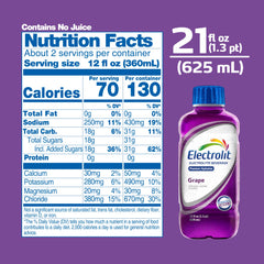 Electrolit Grape bottle side view highlighting the vibrant label and ergonomic design.