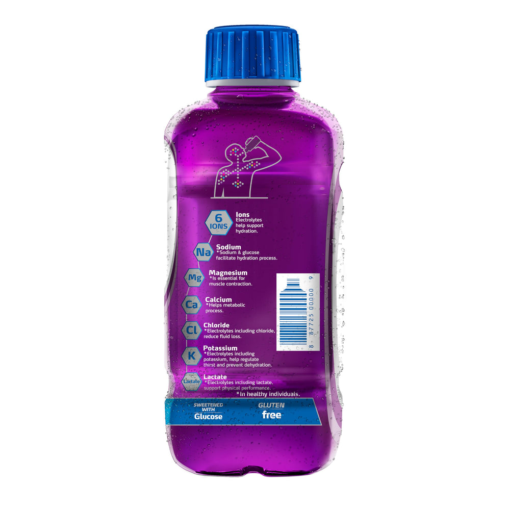 Electrolit Grape glass with ice conveys refreshing taste and rapid replenishment.