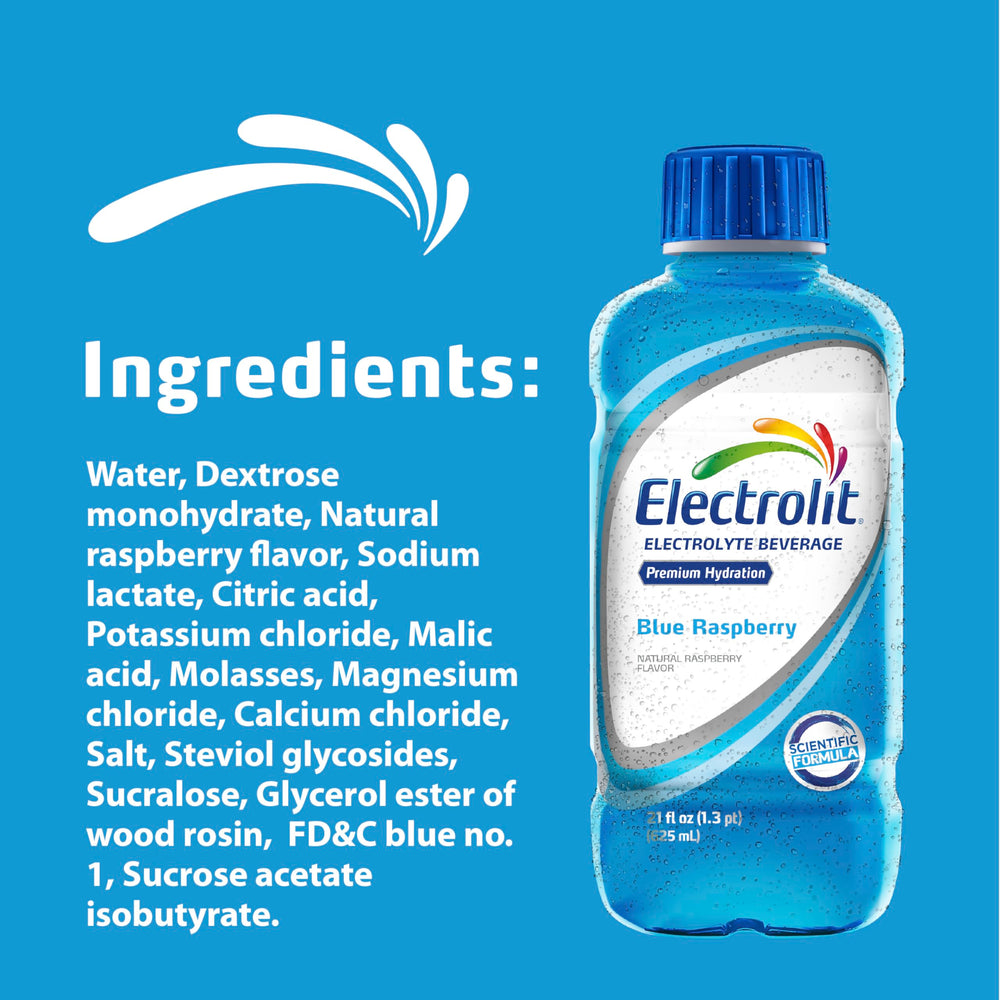 Electrolit Pack of 12 blue raspberry bottles emphasizes value and consistency.