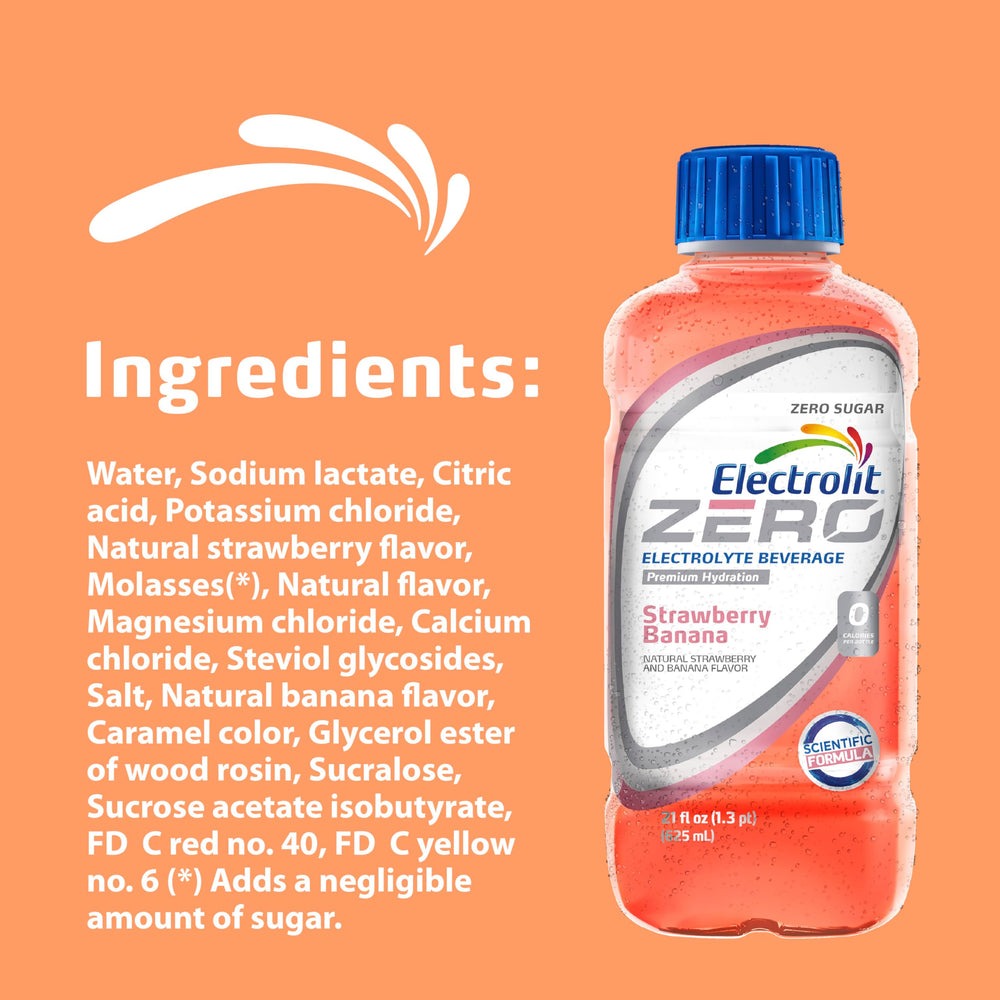 Electrolit Zero ingredients panel highlights electrolytes and glucose.