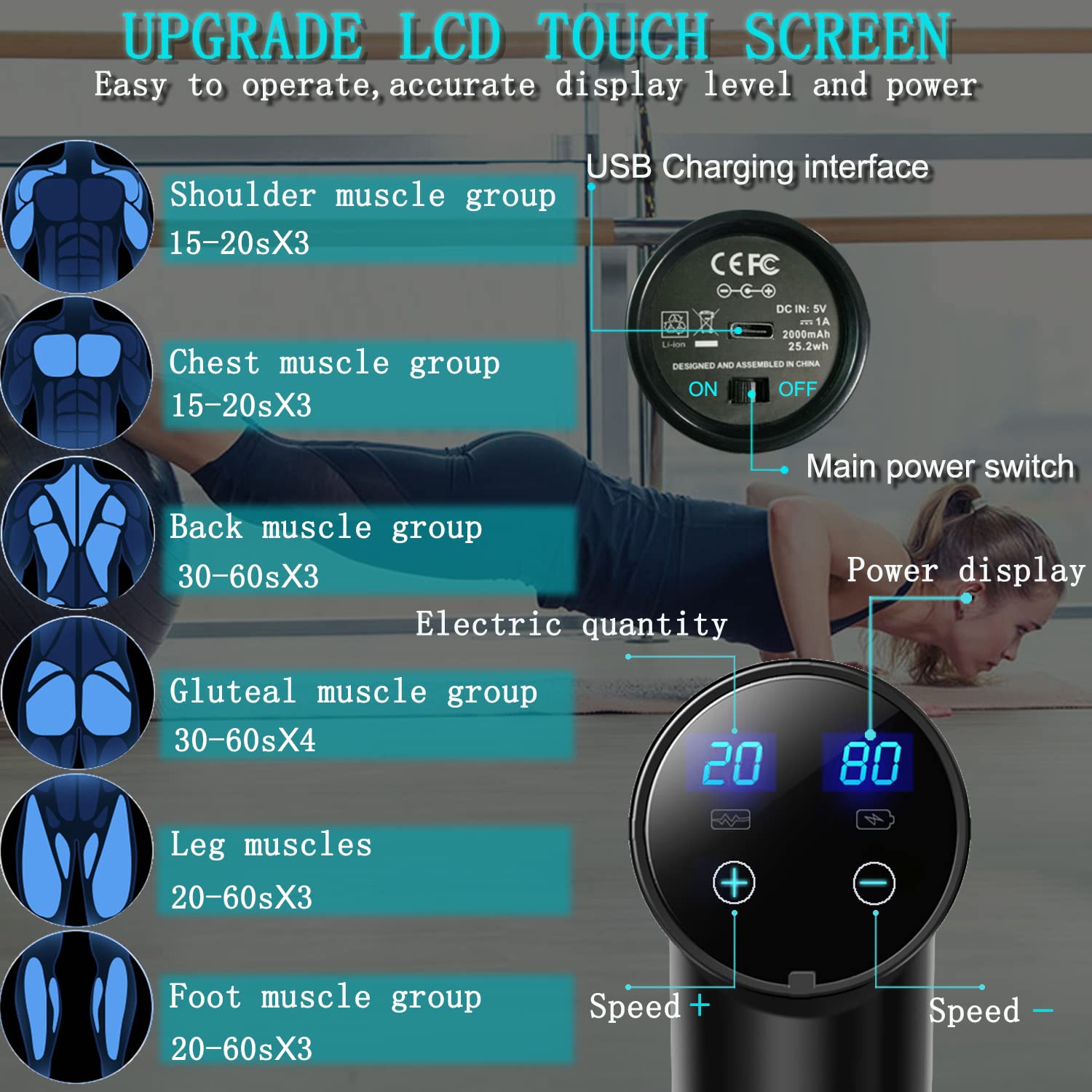 Elefor Massage Gun with 8 attachments for targeted muscle relief.