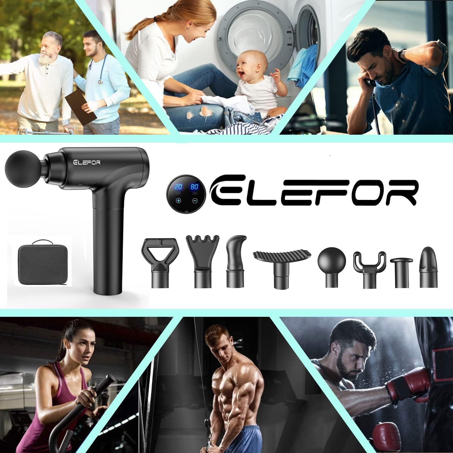 Elefor Massage Gun in use by athletes for post-workout recovery.