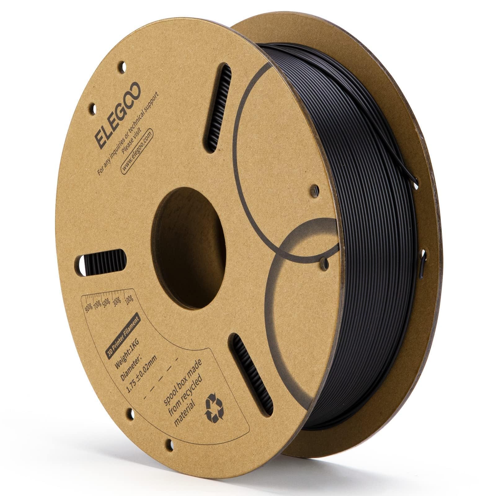 ELEGOO PLA filament 1.75mm black spool for smooth, glossy prints
