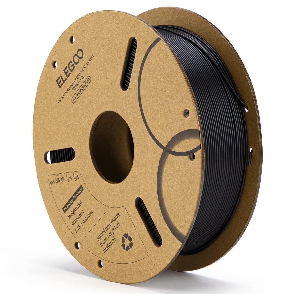 ELEGOO PLA filament 1.75mm black spool for smooth, glossy prints