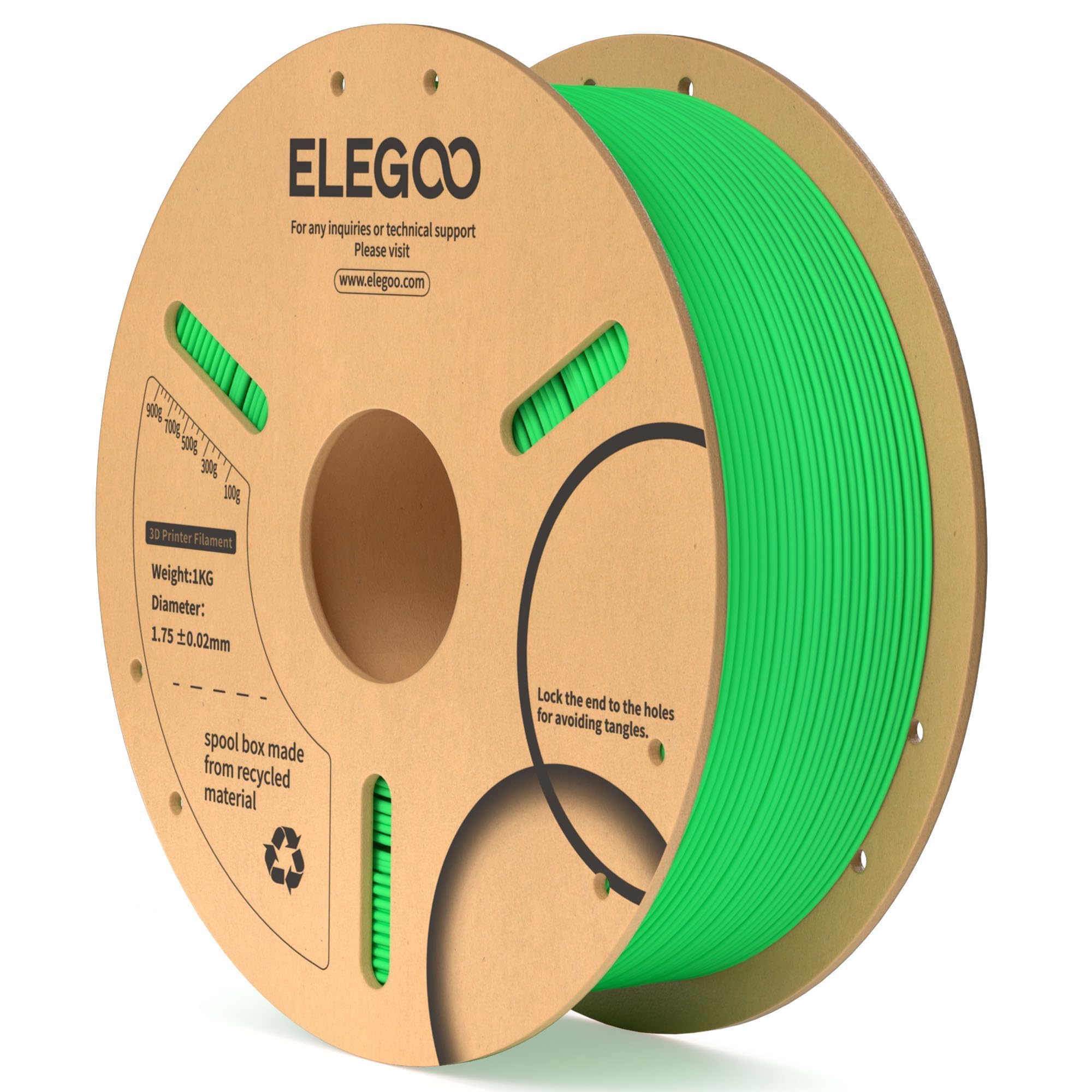 ELEGOO PLA Neon Green 1kg spool for vibrant, reliable prints.