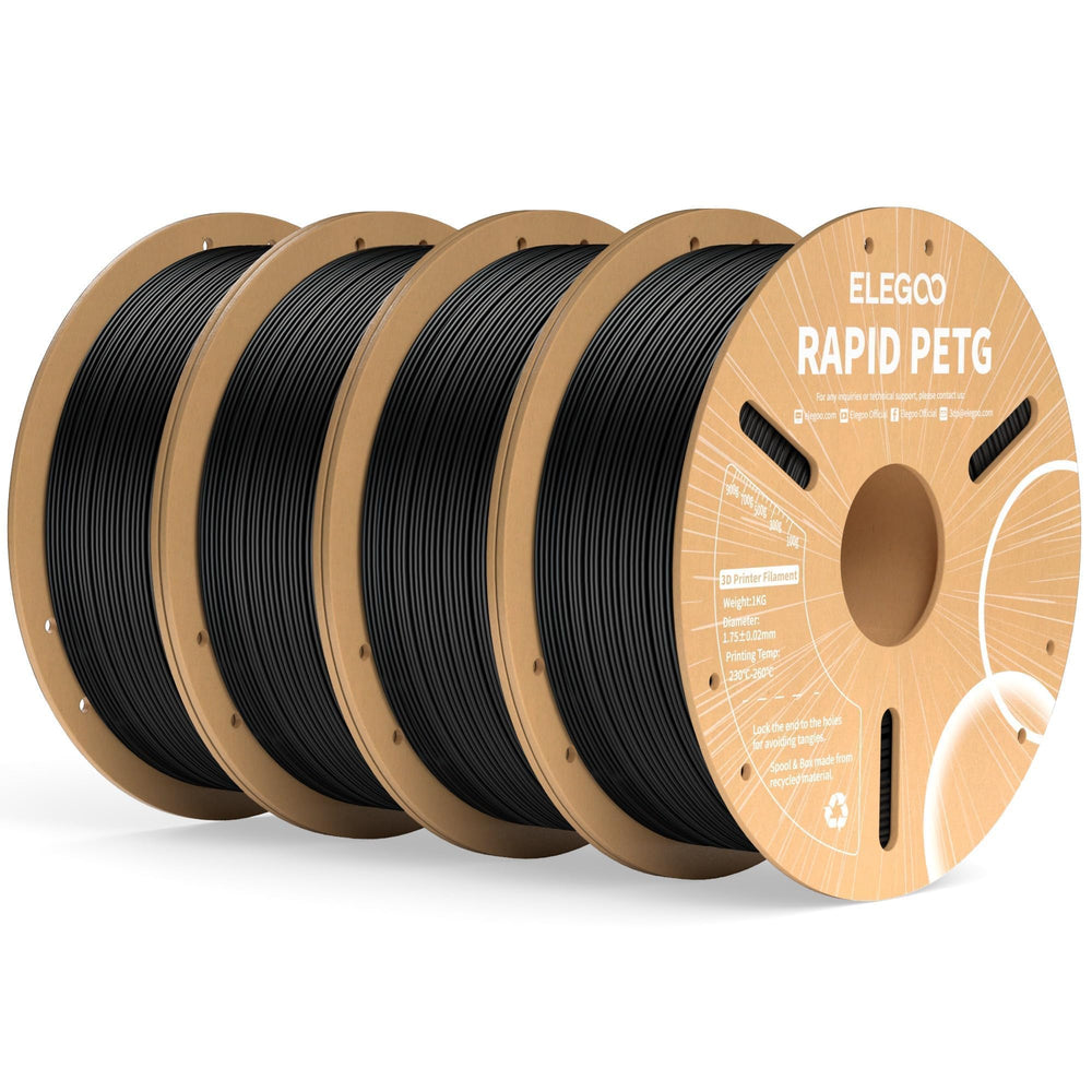 ELEGOO Rapid PETG black spool side view for reliable feeding.