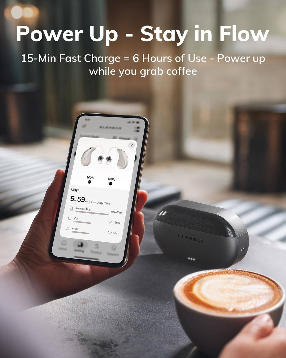 ELEHEAR Beyond Pro charges in 15 minutes for extended listening.