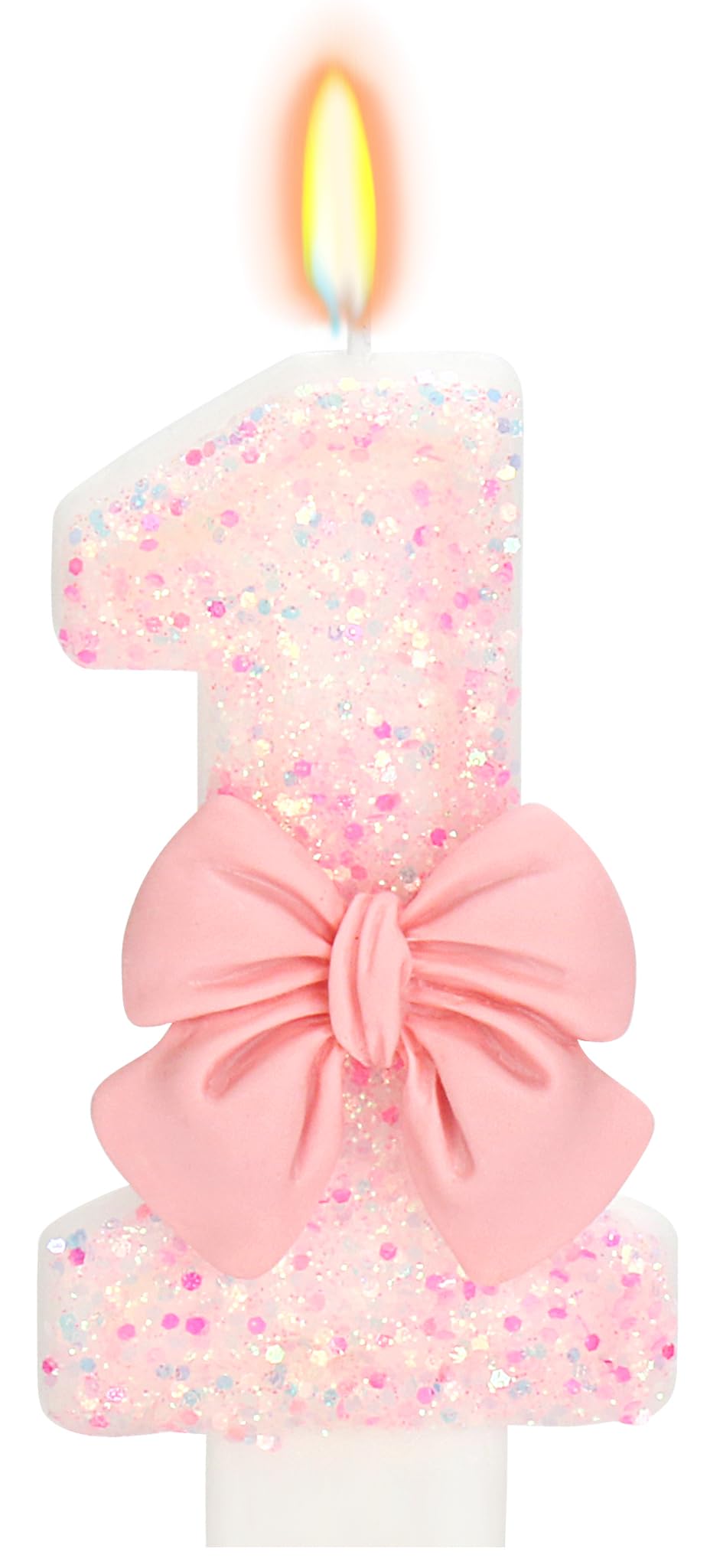 ElekFX pink glitter birthday candle with bowknot for festive cake topper.