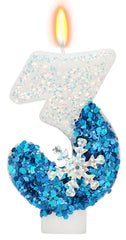 ElekFX frozen-theme candles on a cake provide festive magic for a 3rd birthday.