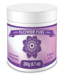 Element Nutrients Flower Fuel bottle closeup showing concentrated bloom formula for robust yields.