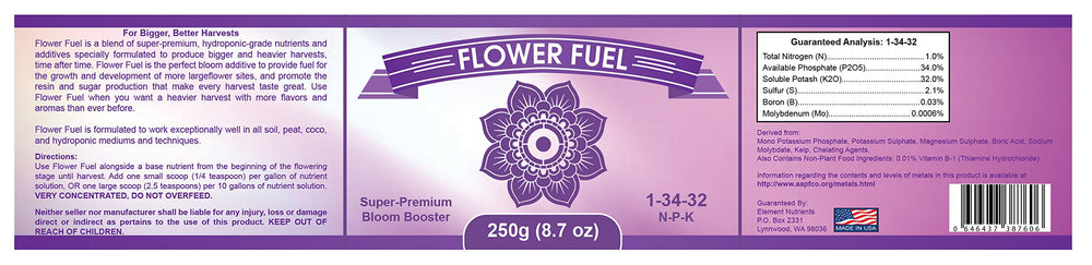Element Nutrients Flower Fuel applied to soil near roots for denser flowers.