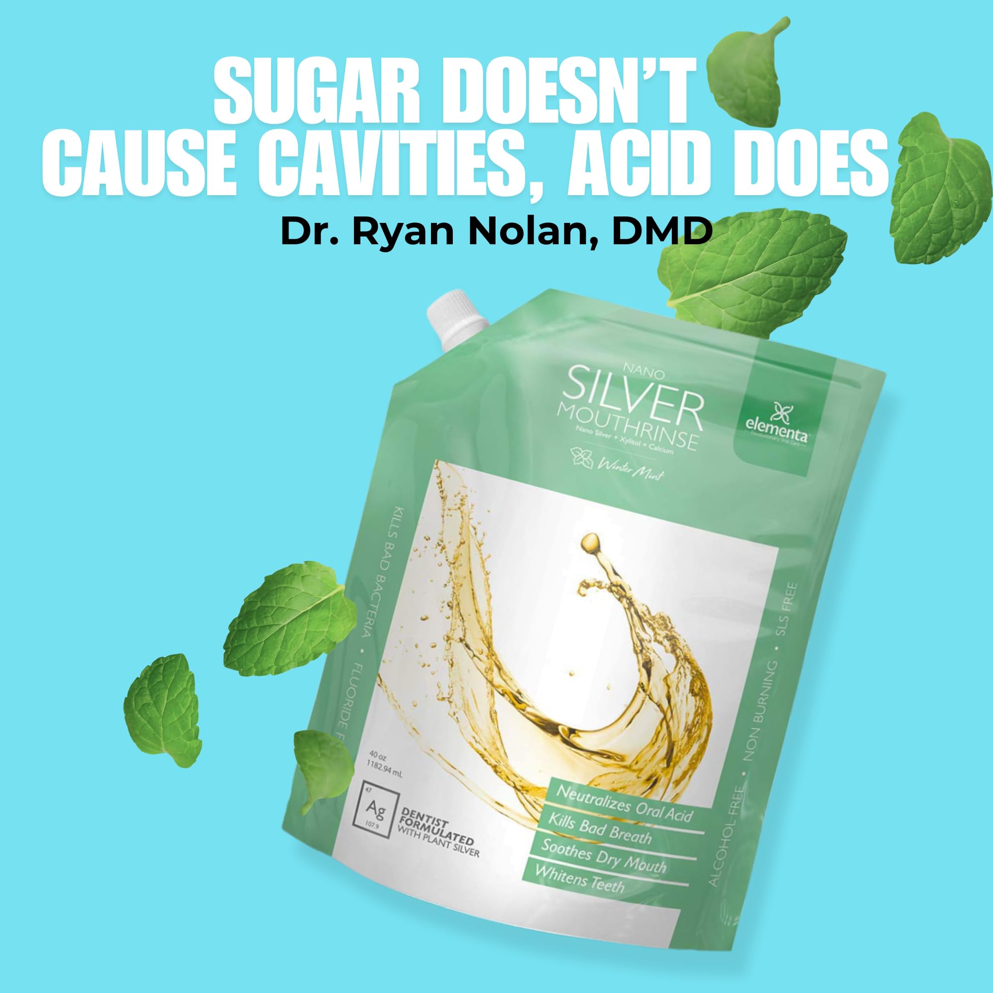 Product label highlights xylitol content and dentist-formulated design for fresh breath.