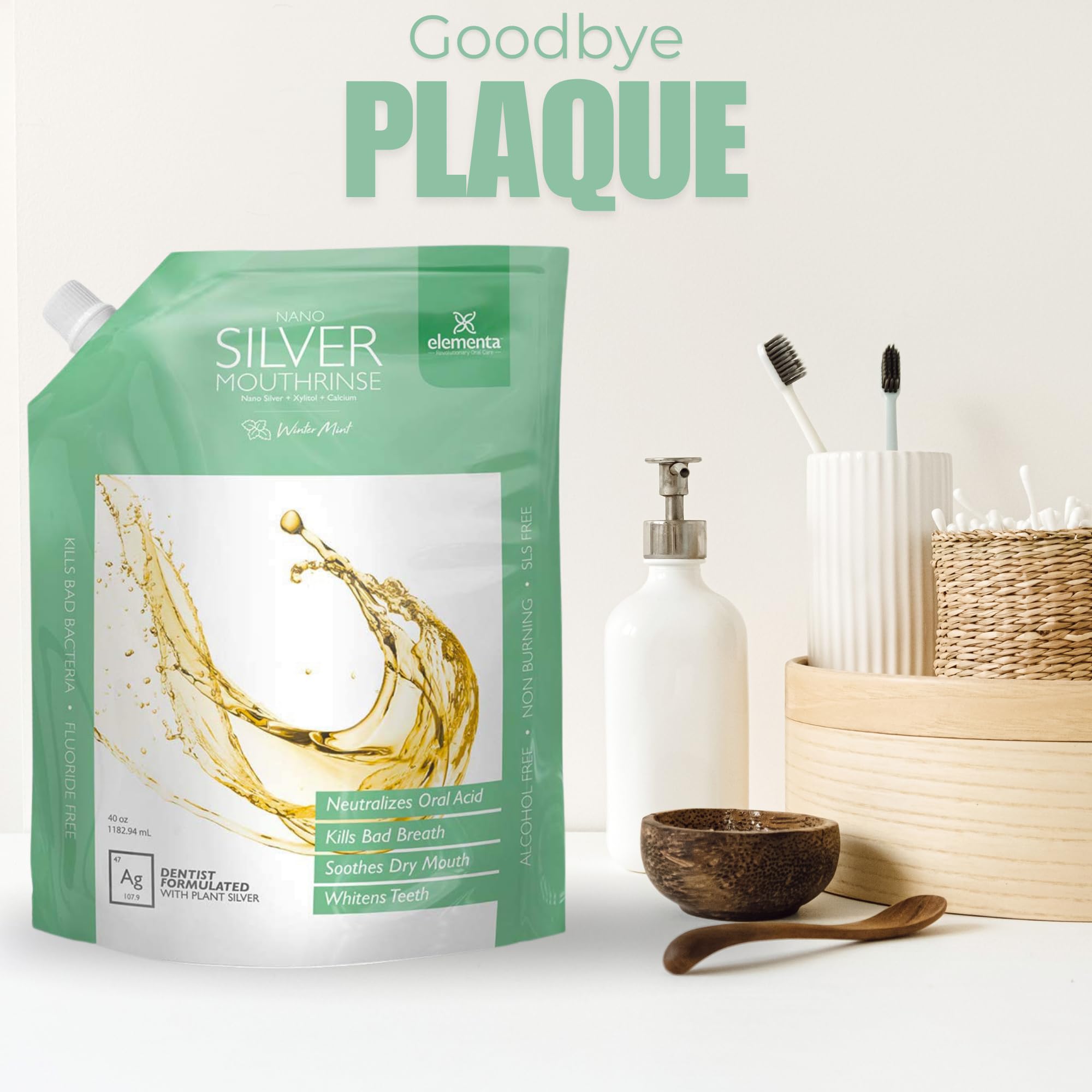 Packaging close-up features biofilm-penetrating nano silver technology description.