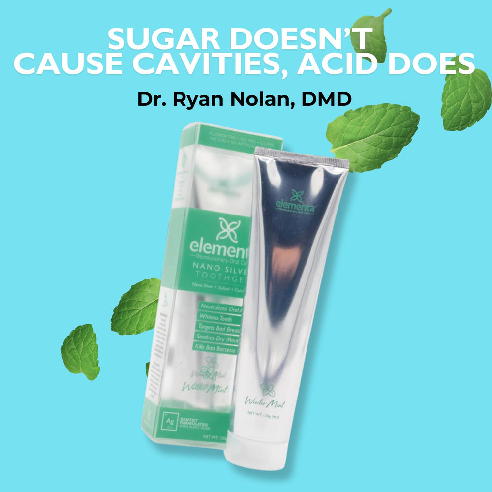Elementa Silver non-foaming toothpaste on a toothbrush offers gentle cleansing