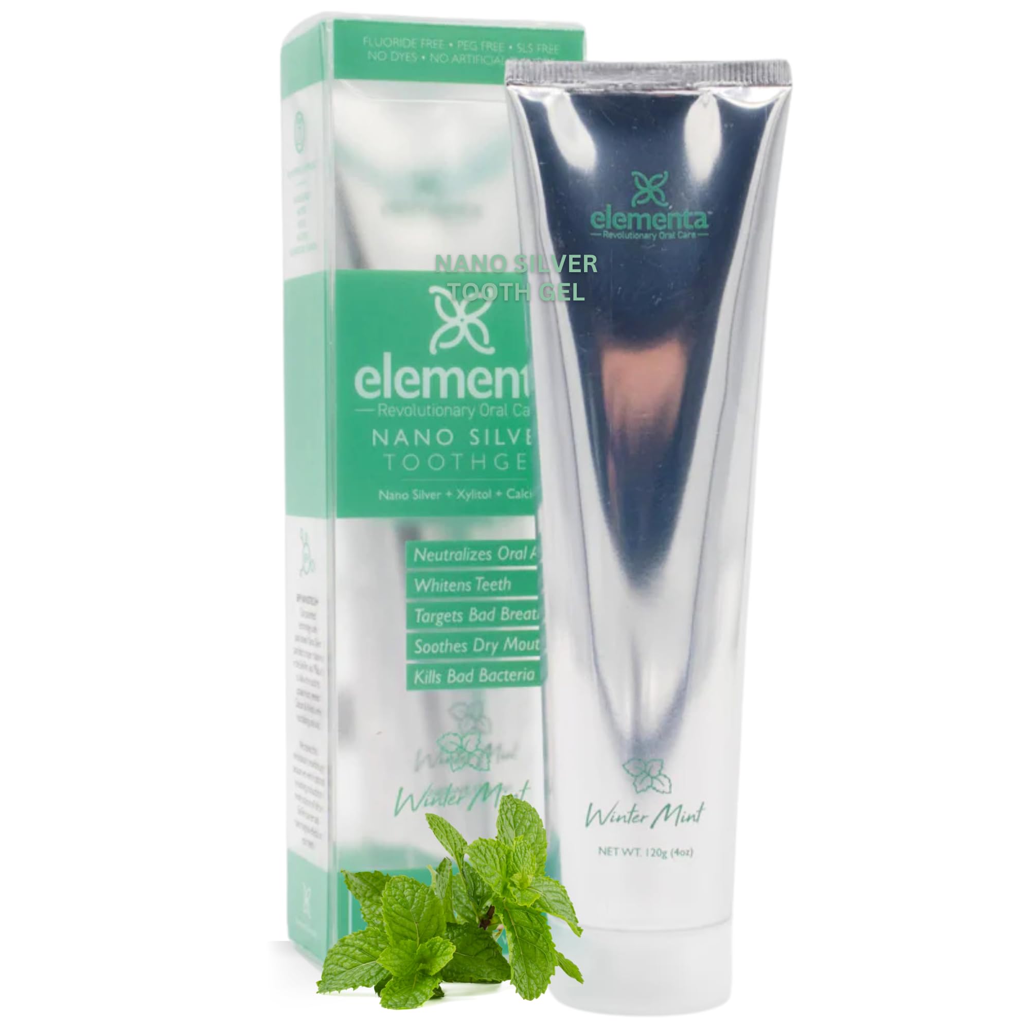Elementa Silver Wintermint toothpaste tube providing a refreshing clean and whitening effect