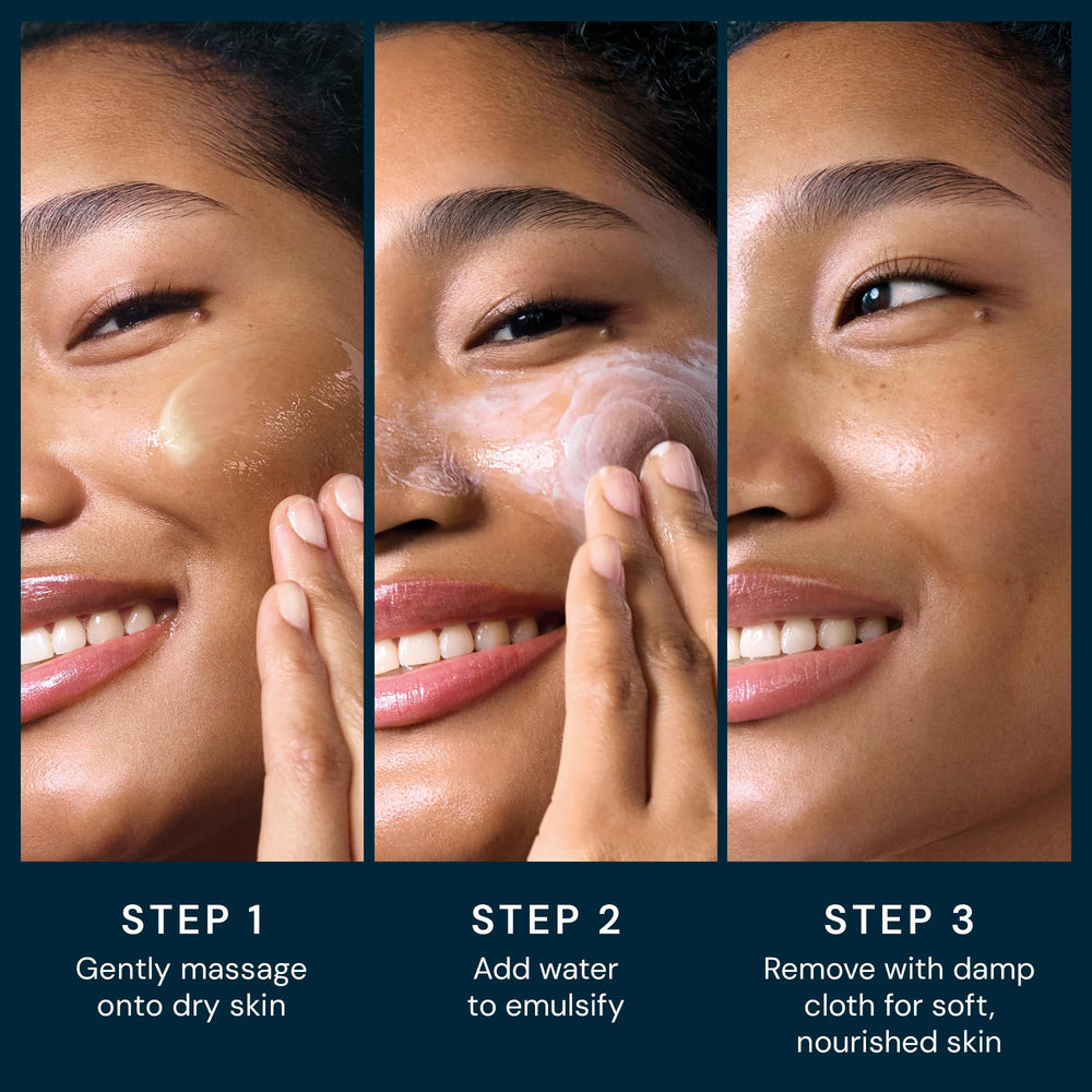 ELEMIS Pro-Collagen Balm being massaged on face, neck, and decollete.
