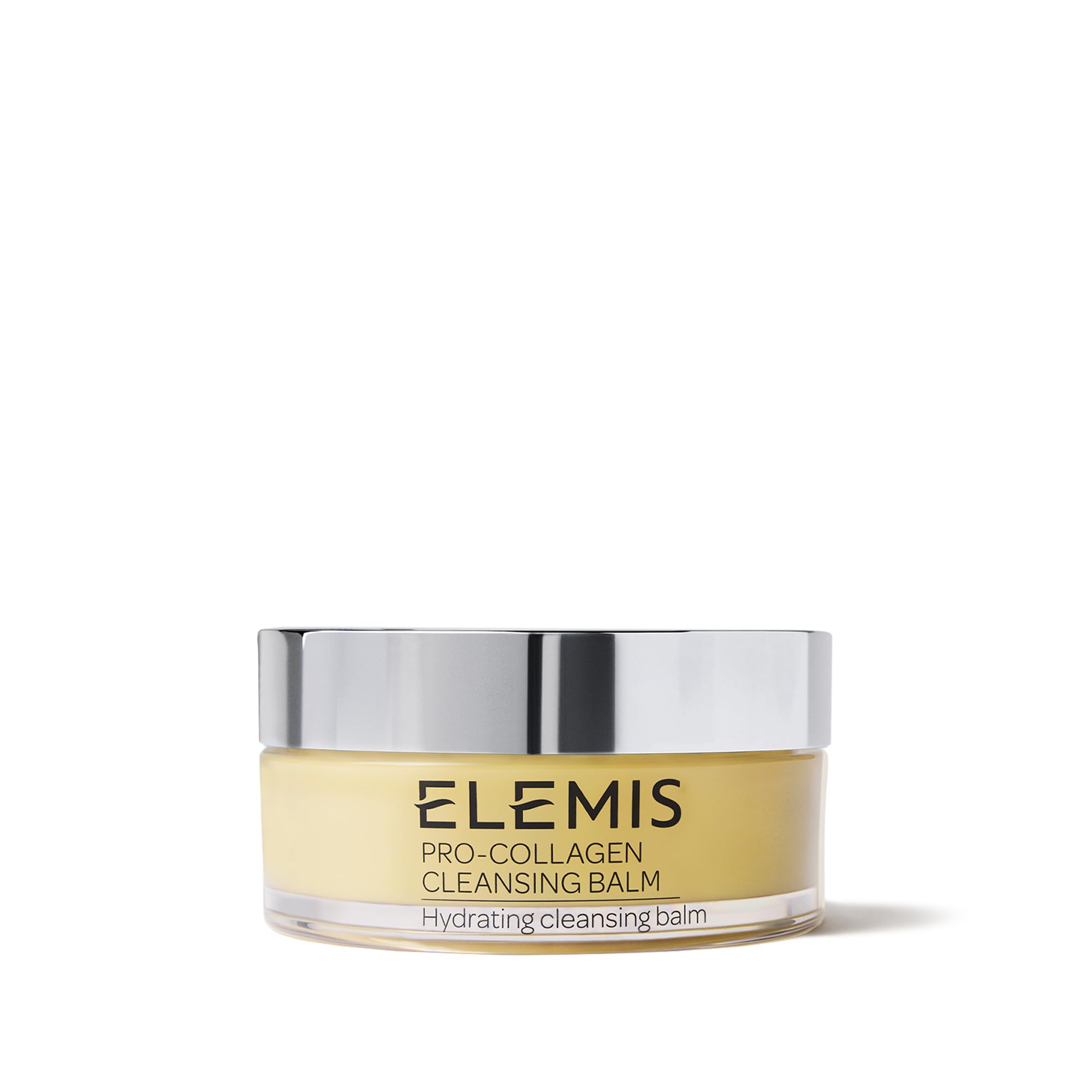 Elemis Pro-Collagen Cleansing Balm jar on counter for makeup removal and cleansing