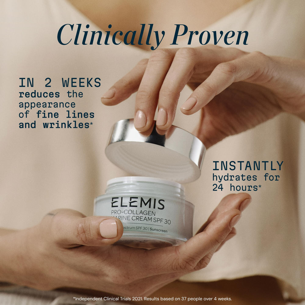 ELEMIS Pro-Collagen Marine Cream SPF 30 applying to face demonstrates quick absorption