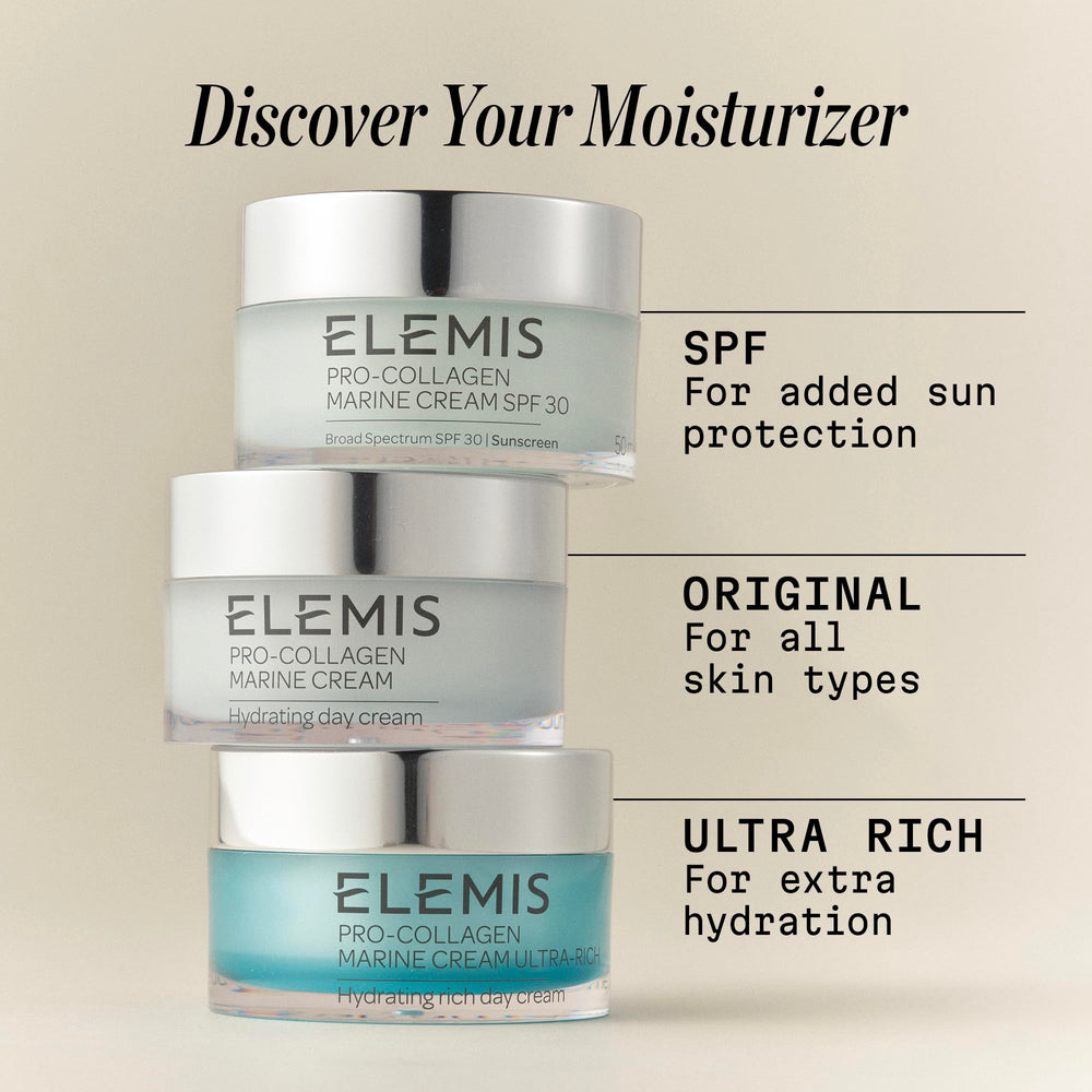 ELEMIS Pro-Collagen Marine Cream SPF 30 shown with makeup-free morning skin