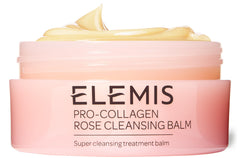 ELEMIS Pro-Collagen Rose Cleansing Balm in jar melts away makeup and sunscreen gently.