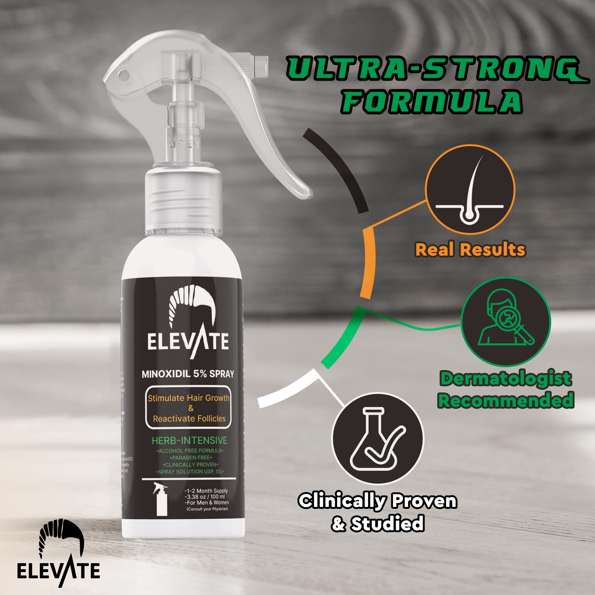 Close-up of Elevate Minoxidil spray precision nozzle for easy daily use