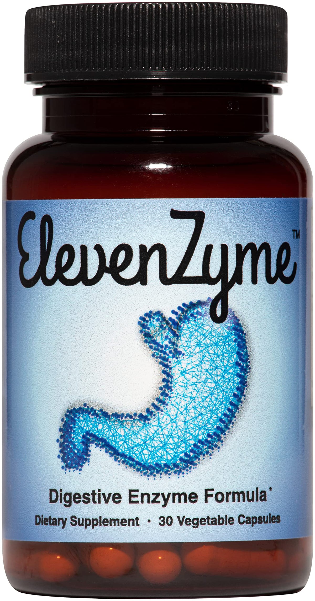 ElevenZyme bottle with capsules supports comfortable digestion.