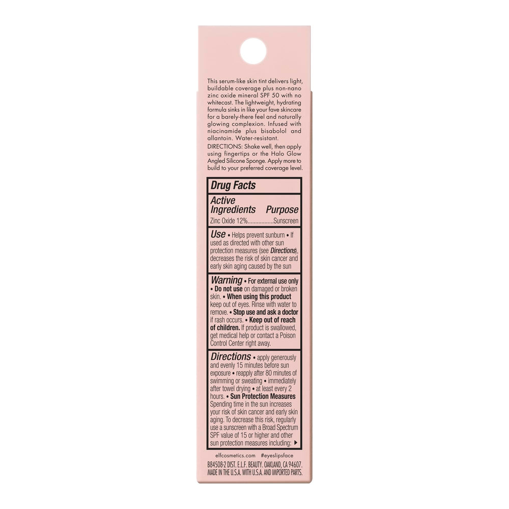 Halo Glow Skin Tint packaging highlighting water resistance up to 80 minutes.