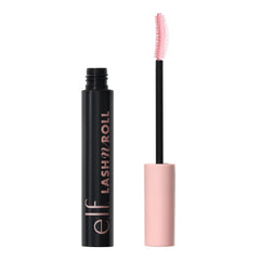 e.l.f. Lash 'N Roll mascara close-up with curved brush lifting lashes.