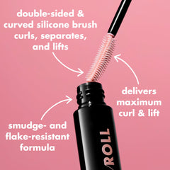 e.l.f. Lash 'N Roll mascara demonstrates smudge-resistant formula for all-day wear.