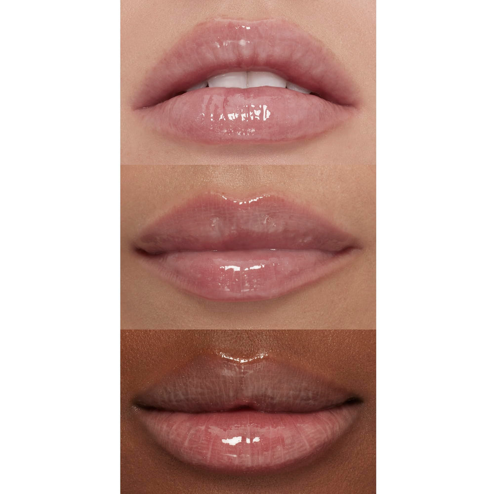 e.l.f. Lip Plumping Gloss Pink Paloma lips with cooling tingling sensation.