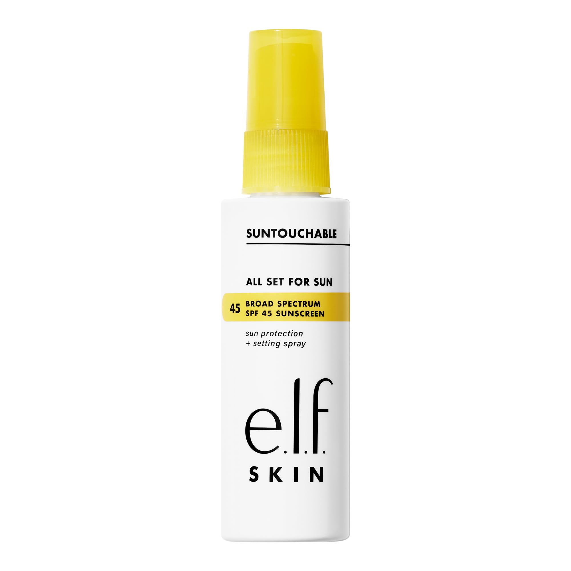 e.l.f. SKIN All Set For Sun SPF 45 bottle showing weightless makeup protection.