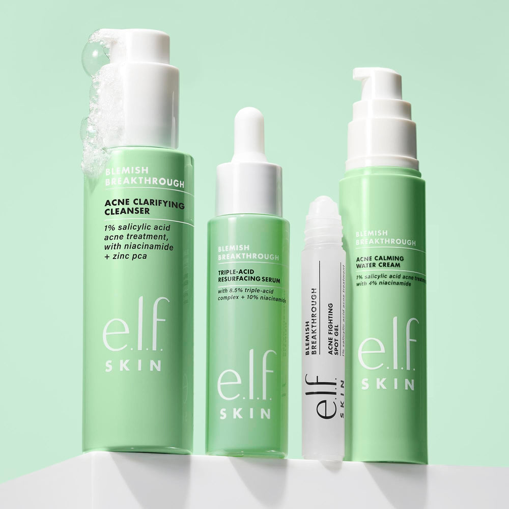 e.l.f. Skin Blemish Breakthrough pores closeup emphasizes clarifying action for oily skin.