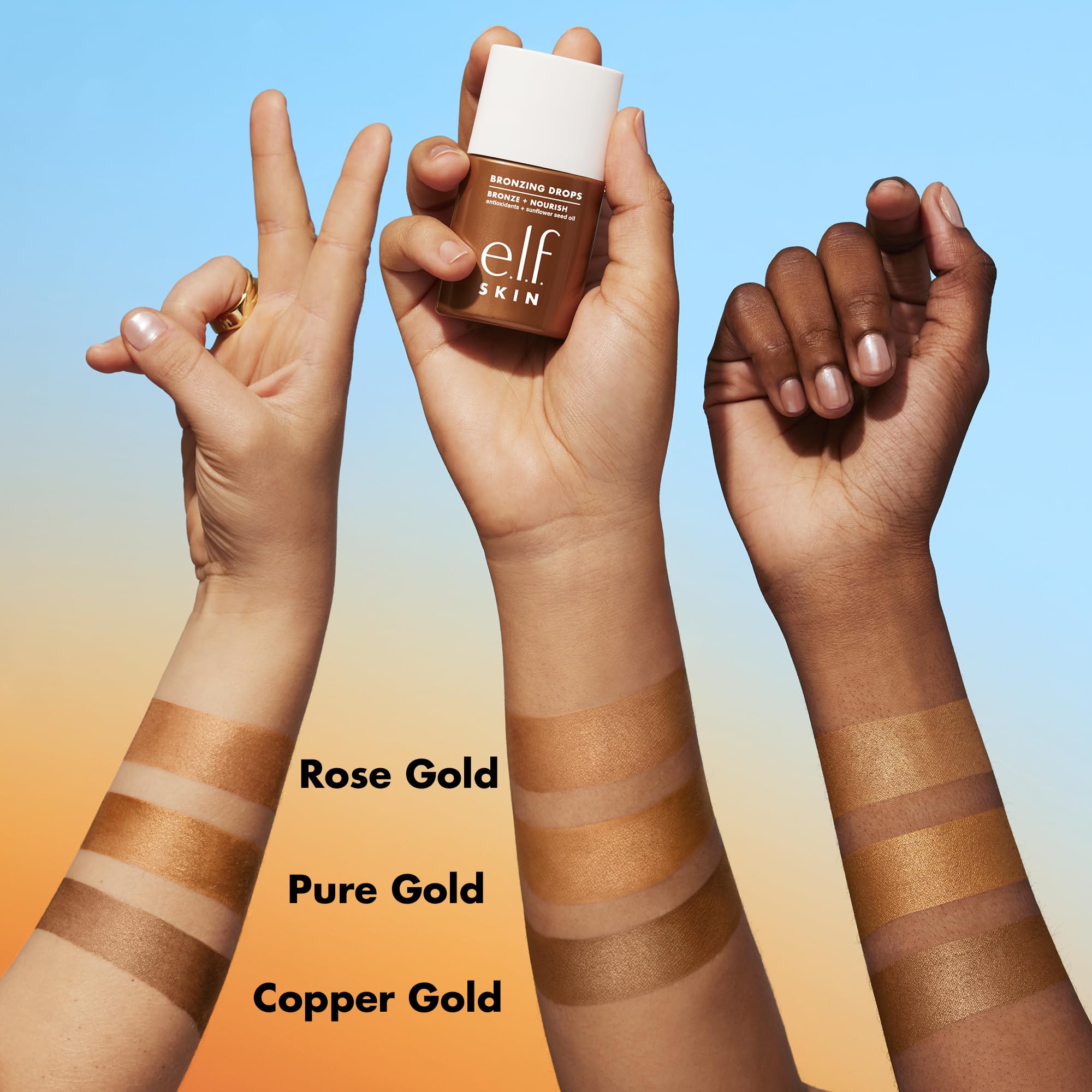 e.l.f. SKIN Bronzing Drops Mini highlights vitamin E and sunflower oil ingredients