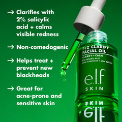 e.l.f. SKIN PLZ Clarify oil dropper detail highlighting 2% salicylic acid for clearer pores