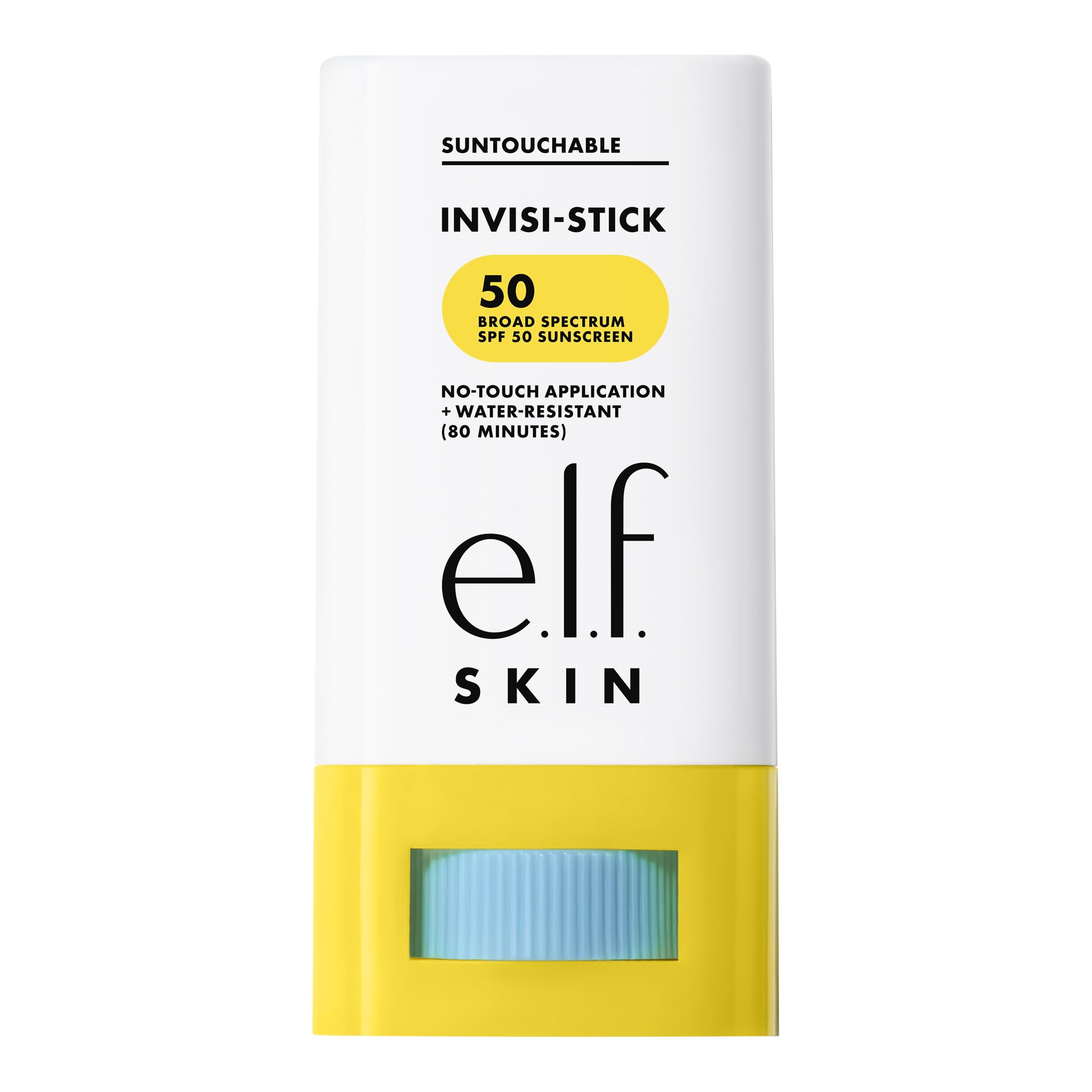e.l.f. SKIN Suntouchable Invisi-Stick SPF 50 bottle with clear, natural finish.