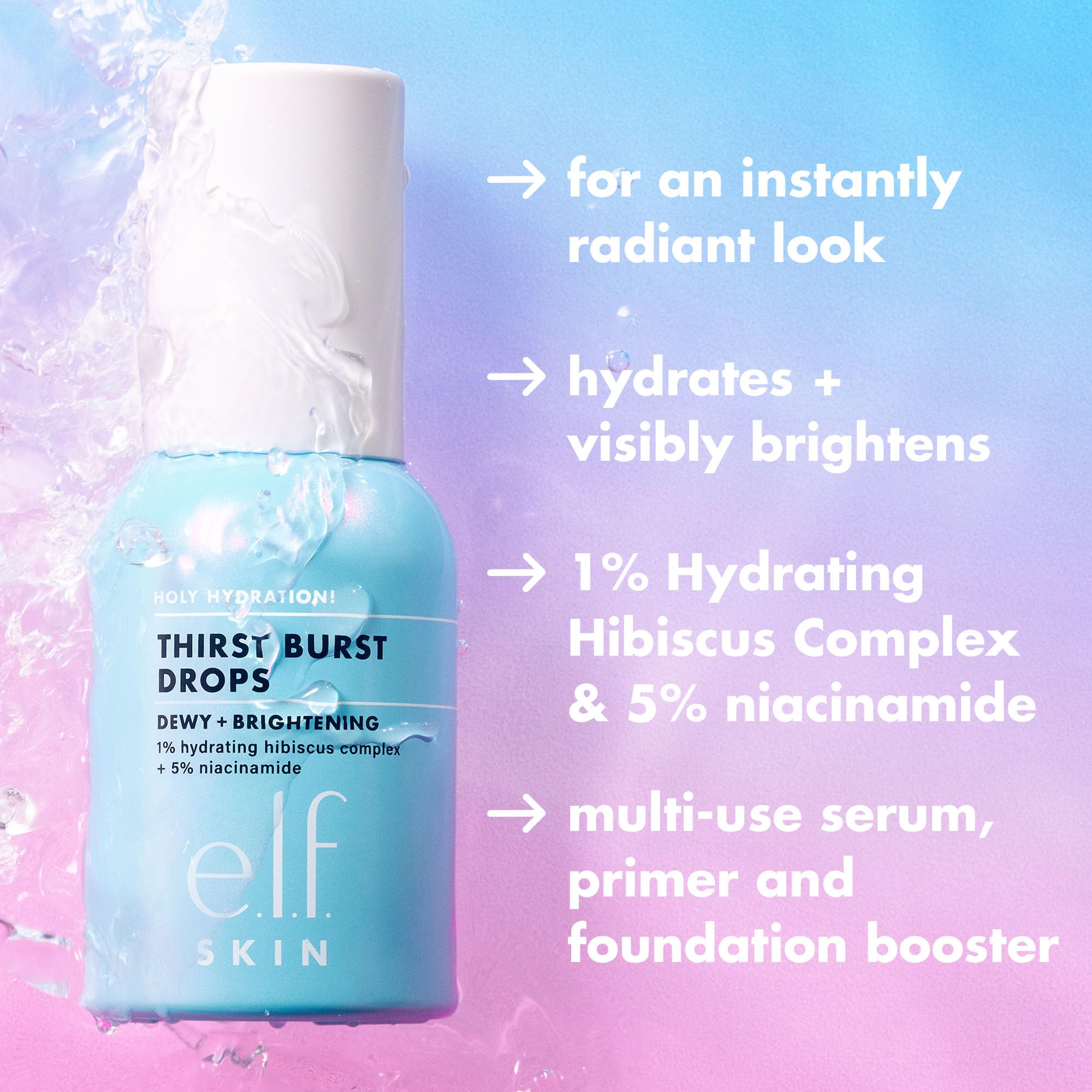 Pumped gel-serum texture from e.l.f. SKIN Thirst Burst Drops for non greasy hydration.