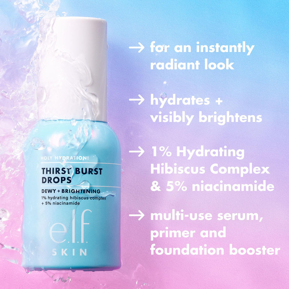 Pumped gel-serum texture from e.l.f. SKIN Thirst Burst Drops for non greasy hydration.