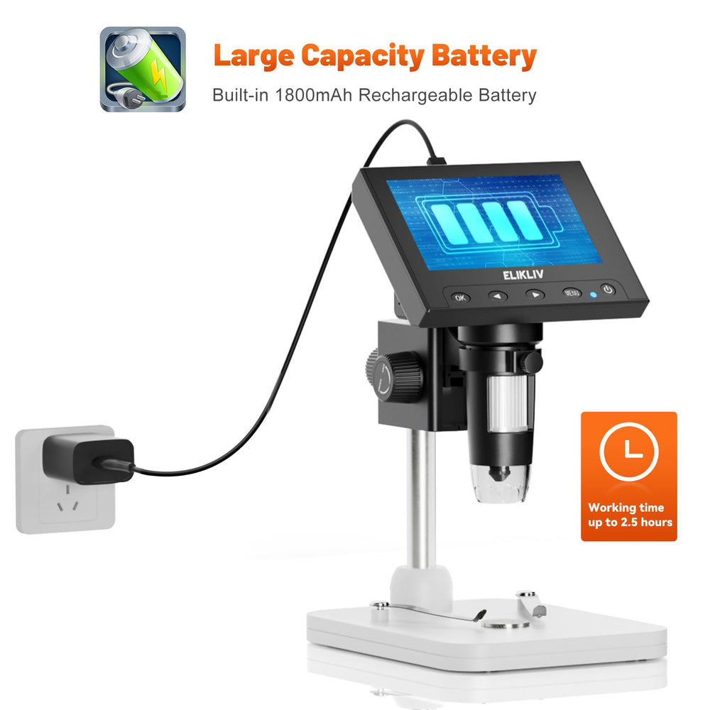 Elikliv microscope captures photos and videos for later review.