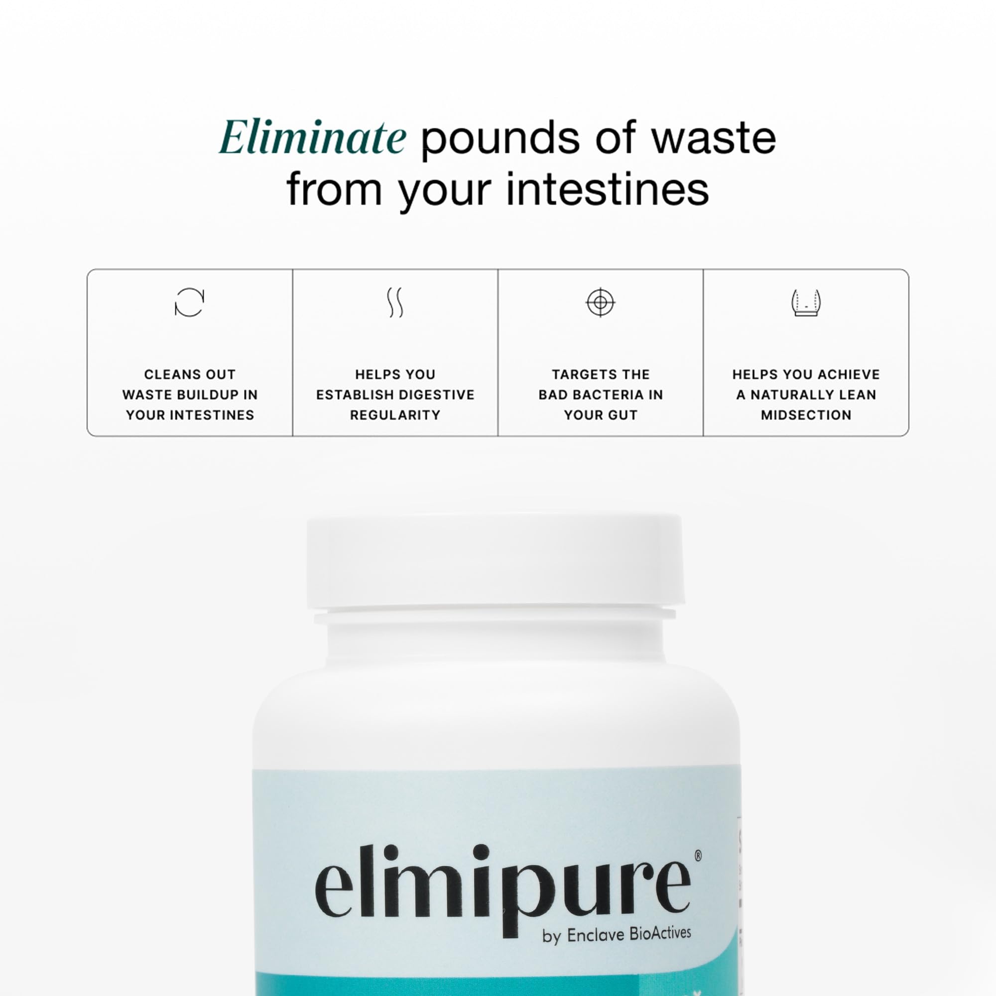 Elimipure Gut Cleanse tablets close-up showing capsules
