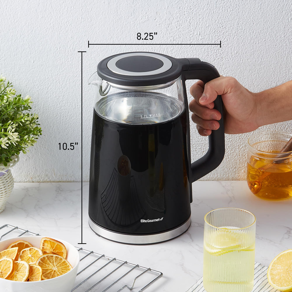 Elite Gourmet 1.7L 360-degree base with hidden cord storage for cordless serving.