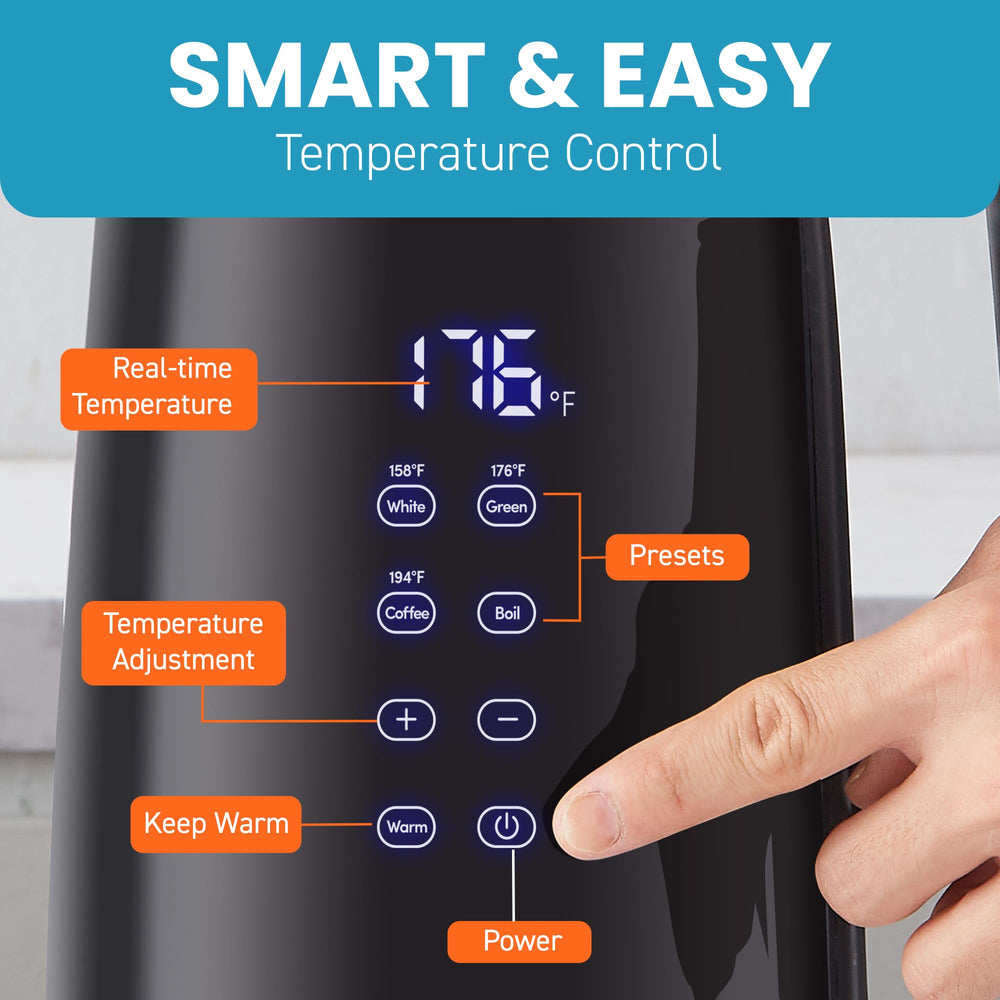 Elite Gourmet 1.7L keep-warm feature image showing up to two hours of temperature hold.