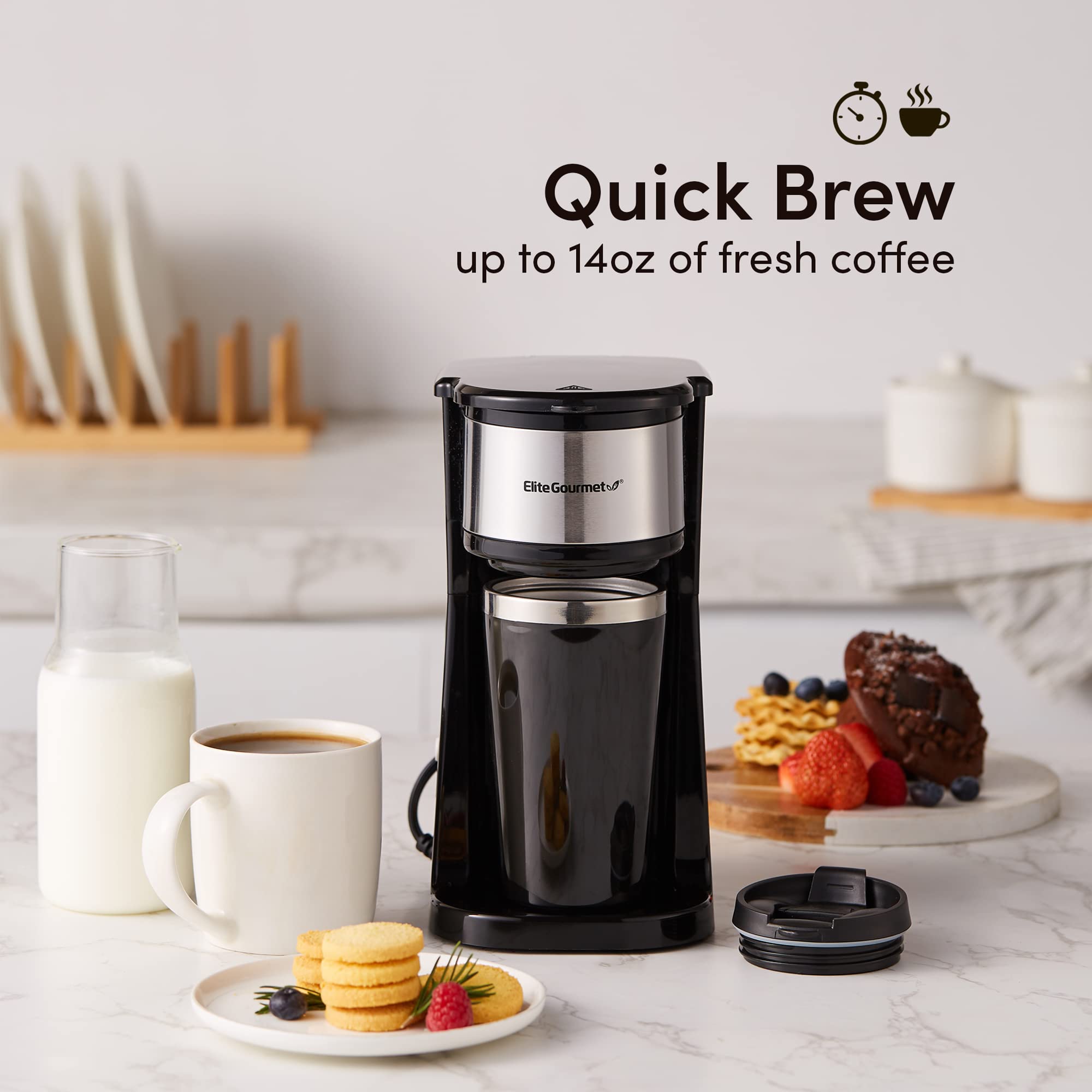 Elite Gourmet EHC-112B one-touch button for fast brewing