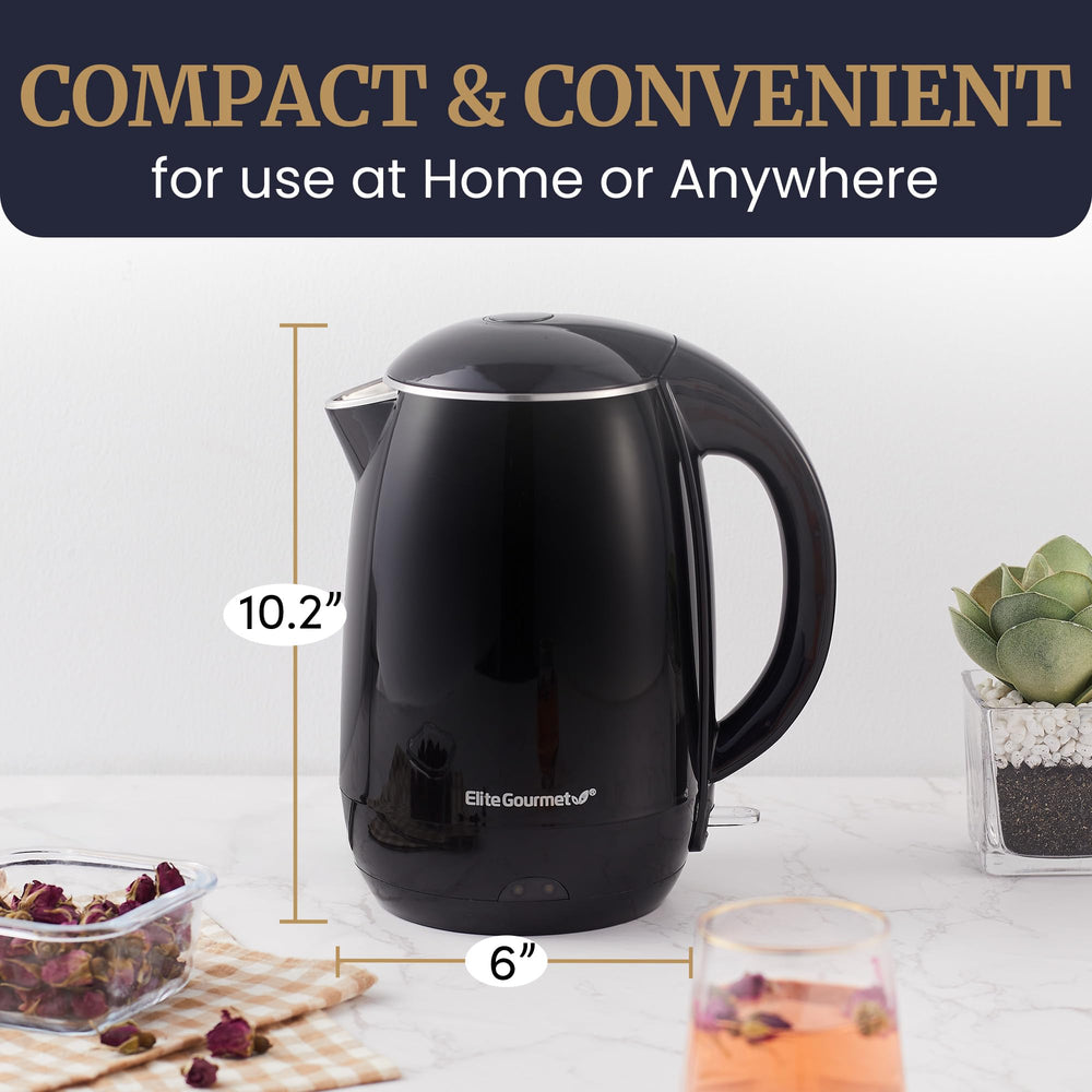 Elite Gourmet EKT1821 automatic shut-off and boil-dry protection for safe operation.