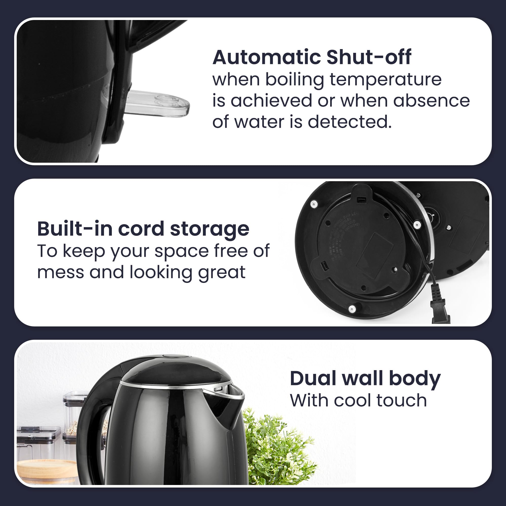 Elite Gourmet EKT1821 cord wrap base demonstrates tidy storage and easy setup.