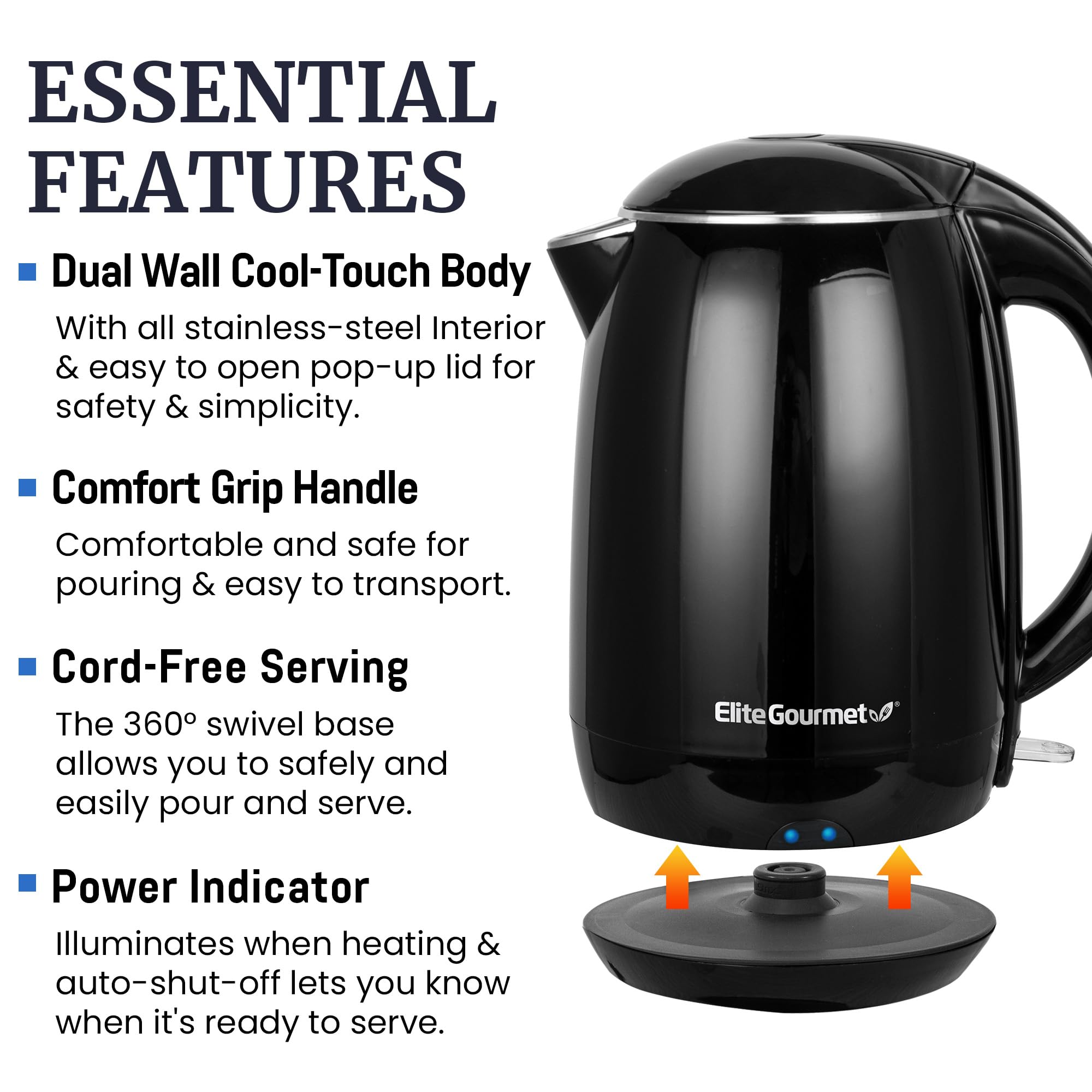 Elite Gourmet EKT1821 lid lever image emphasizes one-touch opening for easy cleaning.
