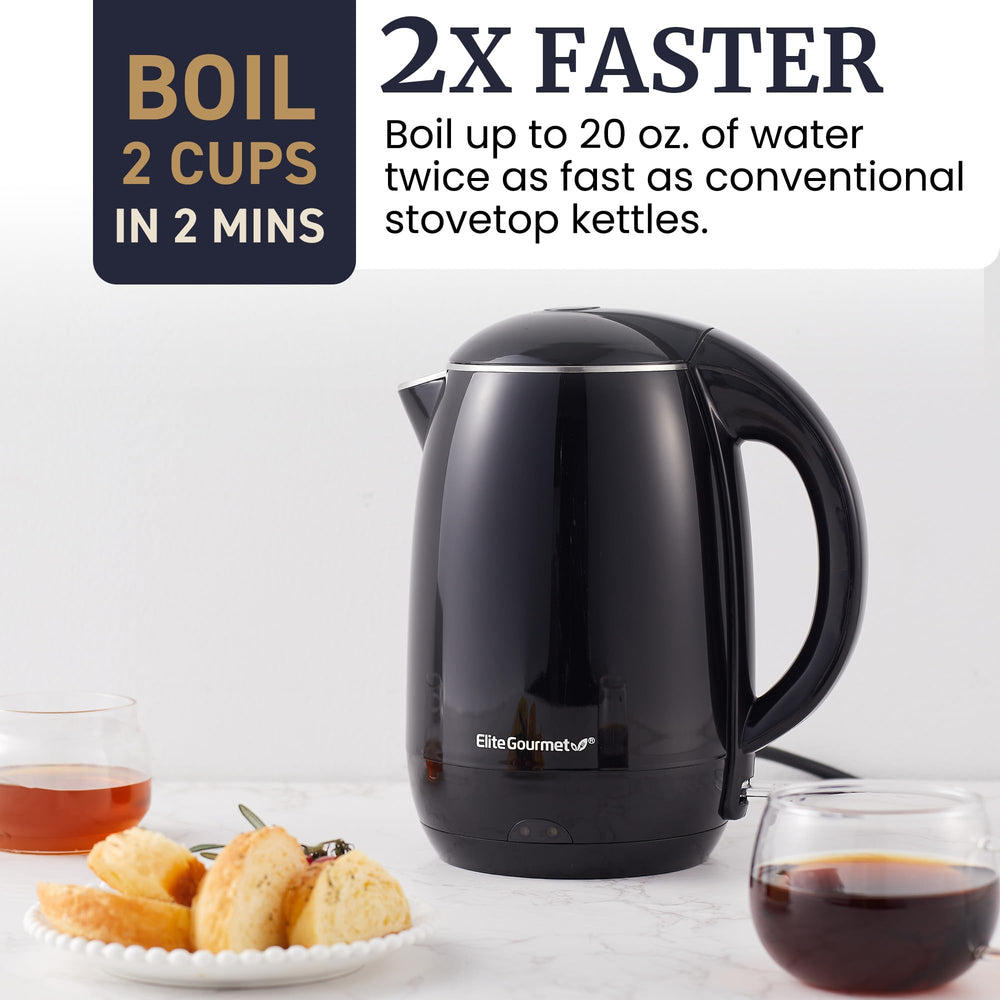 Elite Gourmet EKT1821 stainless-steel interior ensures durability and clean water contact.