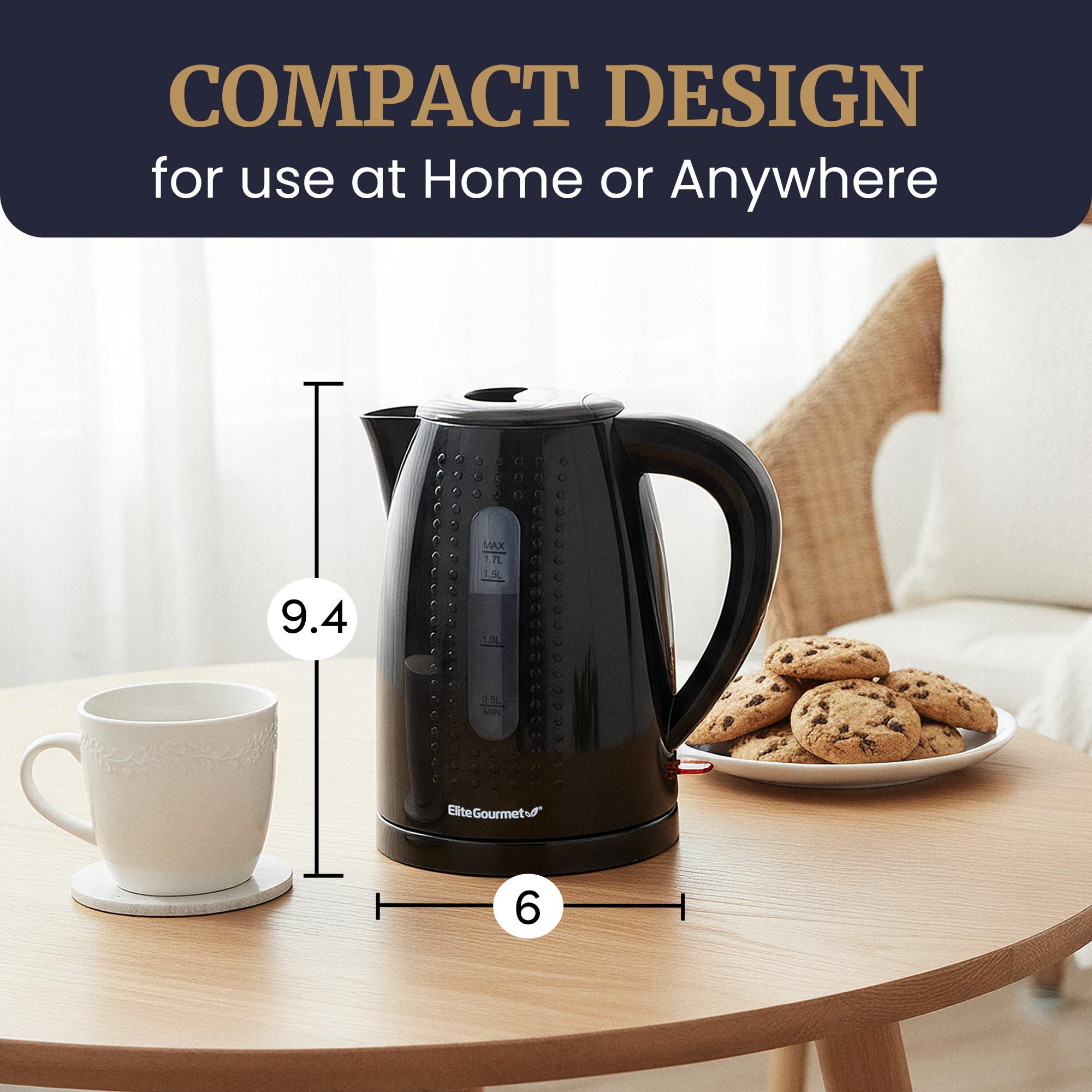 Elite Gourmet EKT5051 built-in mesh filter for spill-free serving.