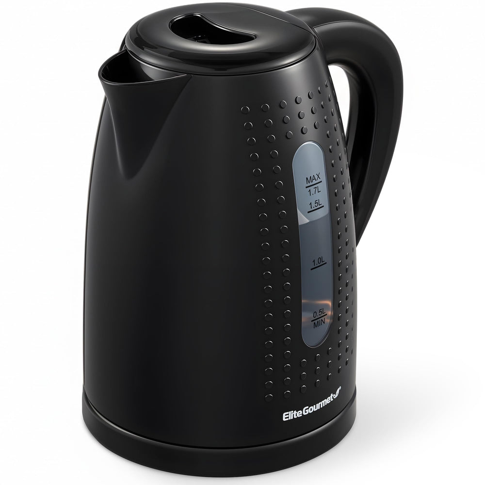 Elite Gourmet EKT5051 water kettle on base for cordless serving and quick boil.