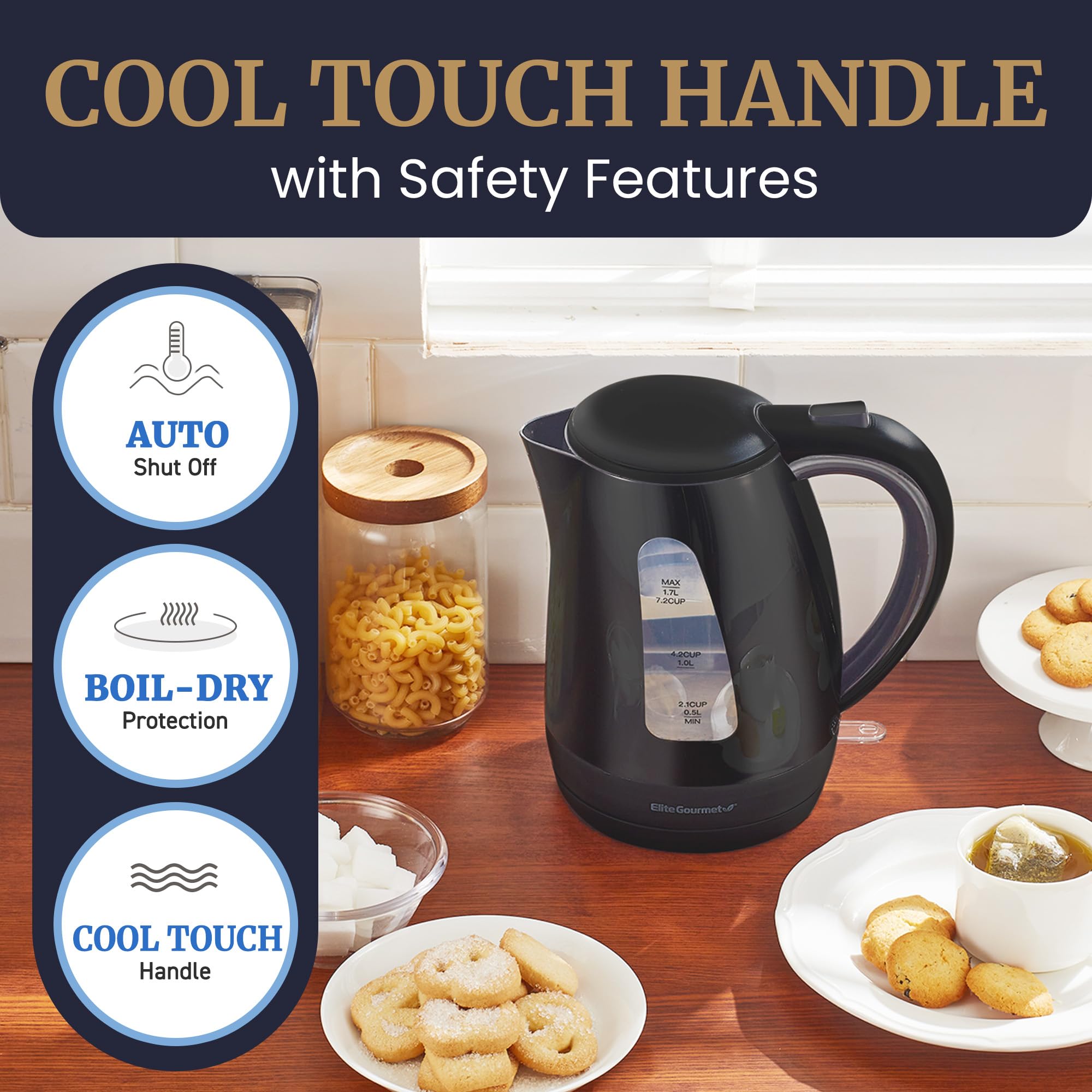 Elite Gourmet EKT8690X kettle on 360° base for easy serving from any angle
