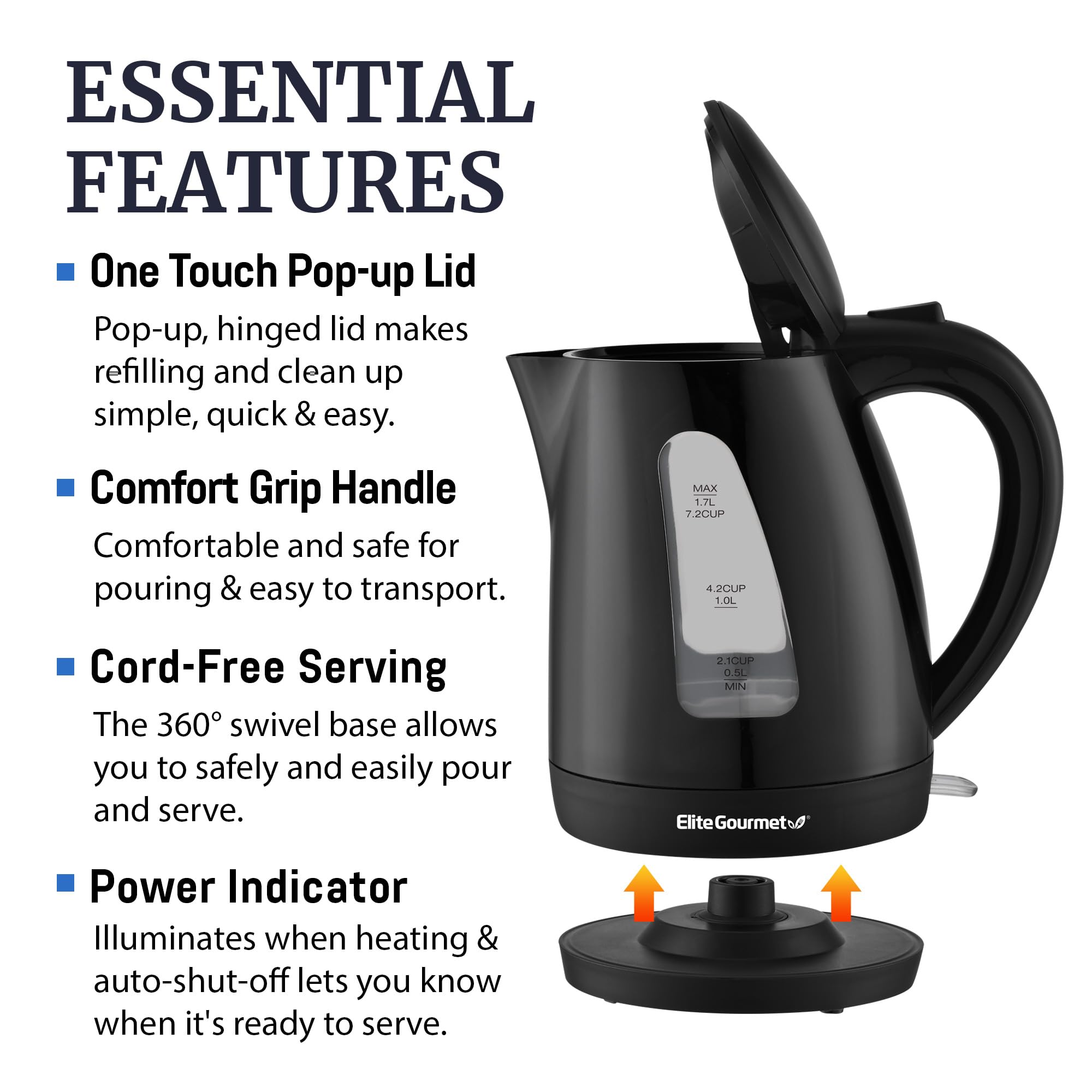Auto shut-off feature on Elite Gourmet EKT8690X kettle for safe boiling
